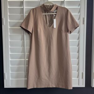 NWT Trina Turk Dress Camel Choker Short Sleeve Mini Dress